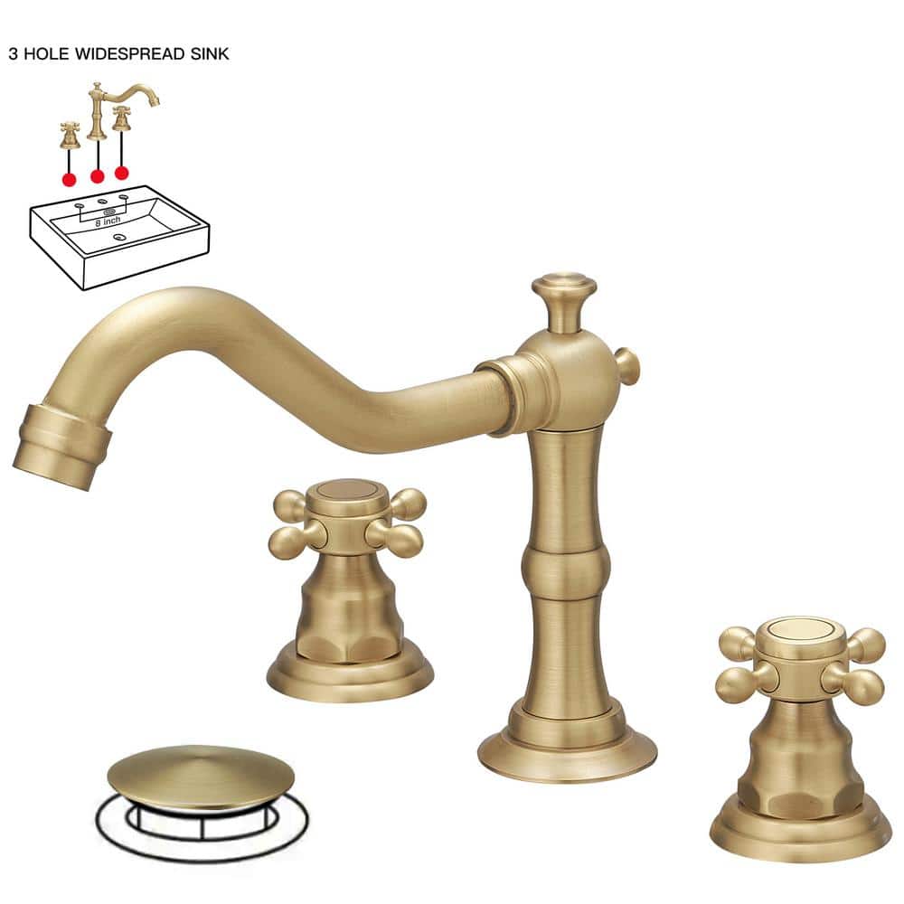Antique Brass Double-Handle Widespread Bathroom Faucet