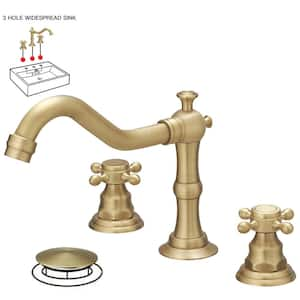 8 in. Widespread Double-Handle Black Bathroom Faucet 3-Holes Vanity Sink Water-Saving with Metal Drain in Antique Brass