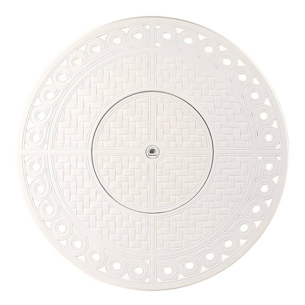 White Aluminum Round Gas Fire Pit Table with Glass Beads