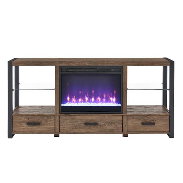 Unbranded 60 in. Freestanding Electric Fireplace Media TV Stand with Sync Colorful LED Lights in Reclaimed Barnwood