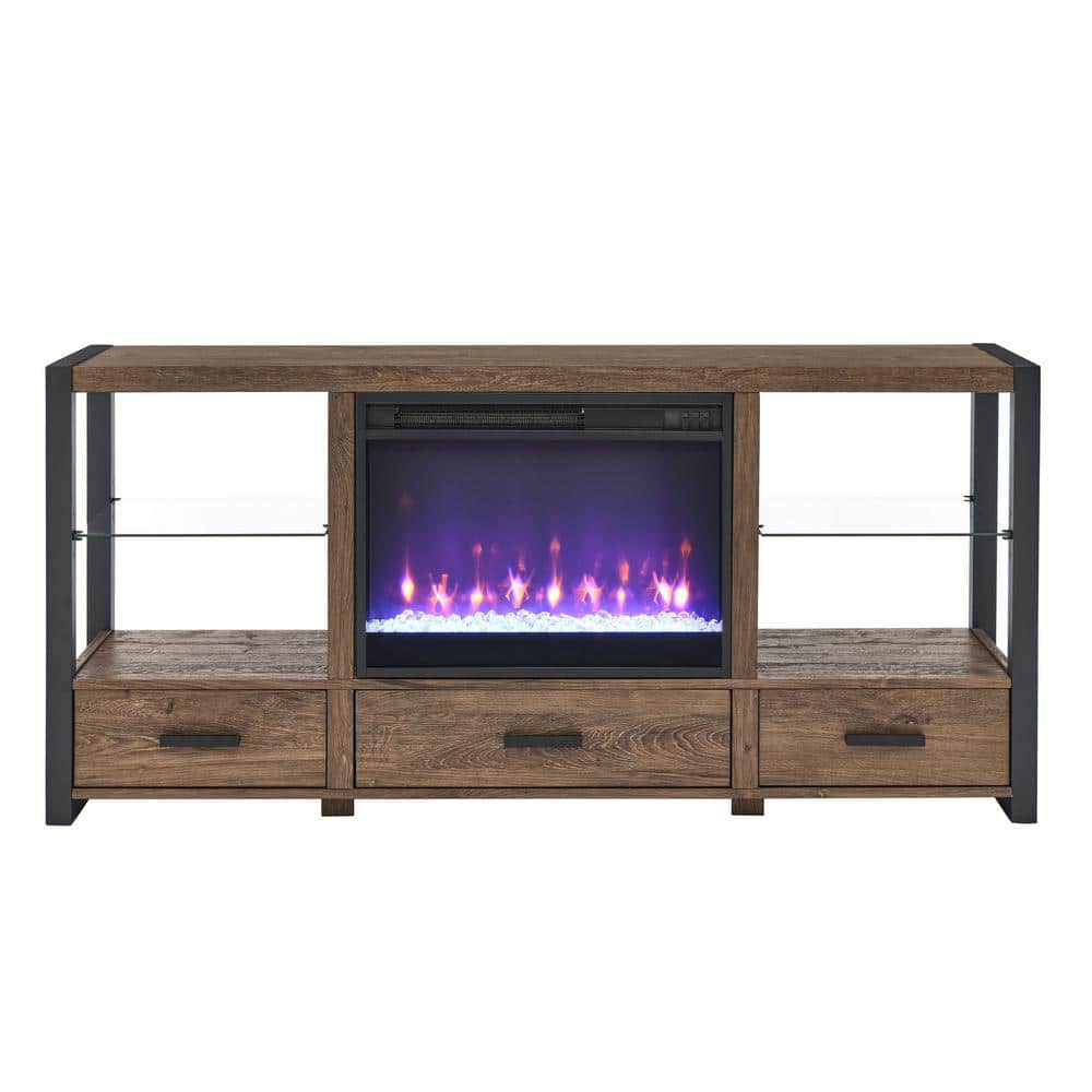 60 in. Freestanding Electric Fireplace Media TV Stand with Sync Colorful LED Lights in Reclaimed Barnwood -  Mondawe, MA-CE60614