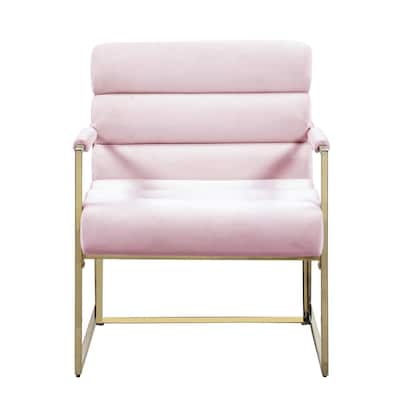 Luxury Pink Lounge Chair Contemporary Velvet Upholstered Armchair with Bright-Colored Cushions for Living Room