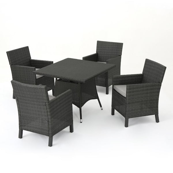 Cypress 28.35 in. Grey 5-Piece Metal Square Outdoor Dining Set with Light Grey Cushions
