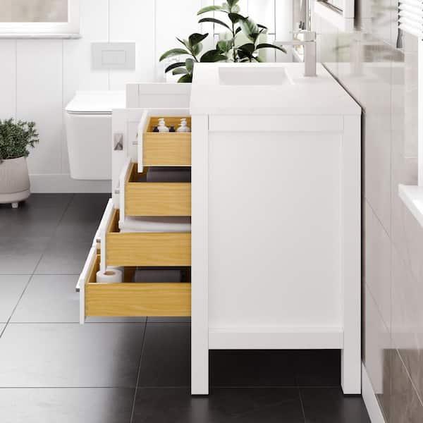 London 42 in. Single Sink White Bath Vanity with White Carrara Quartz Top (Assembled)