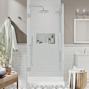 Tampa-Pro 32 in. L x 32 in. W x 75 in. H Square Corner Shower Kit w/Pivot Frameless Shower Door in Chrome and Shower Pan