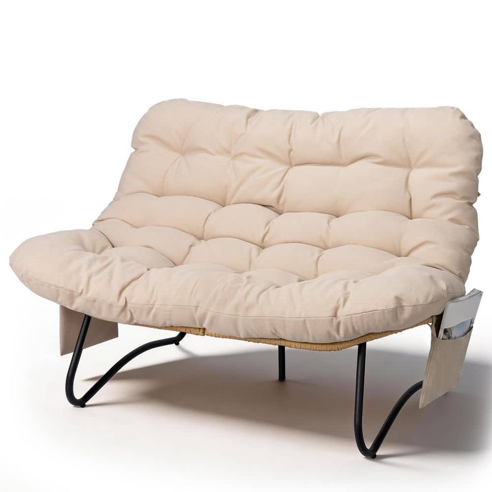 Oversized Metal Outdoor Papasan Loveseat with Cushion