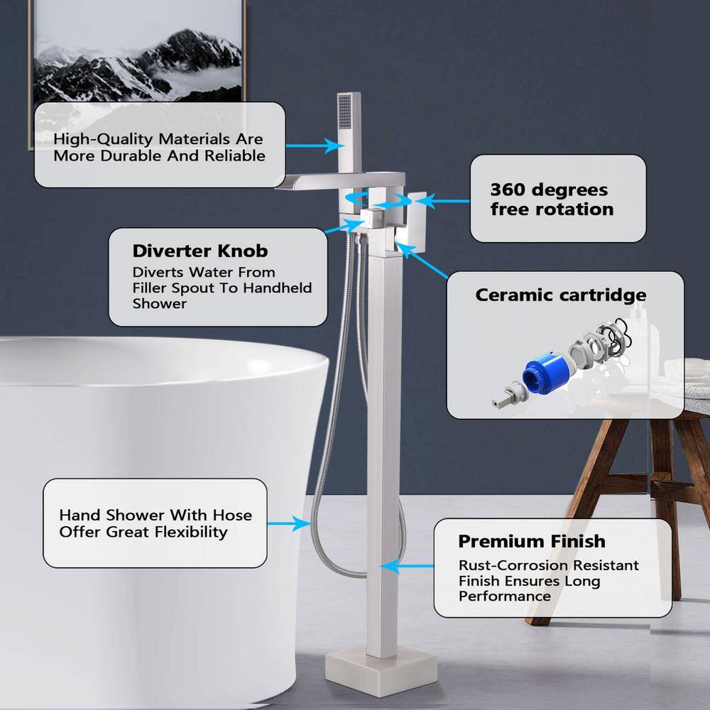 Brushed Nickel Freestanding Tub Filler with Lever Handle