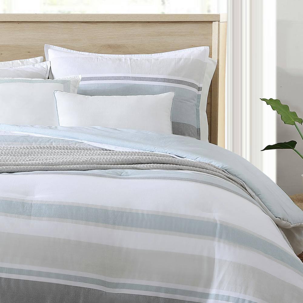 Full Blue Cotton Reversible Comforter Set with Decorative Pillows