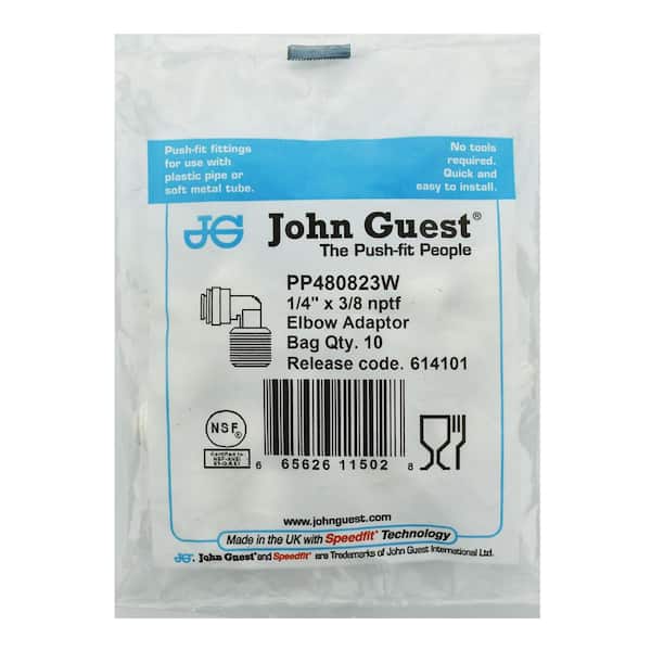 John Guest Right Elbow Speed-Fit PI480823S 1/4” Tube OD x 3/8” NPTF 10 Pack 