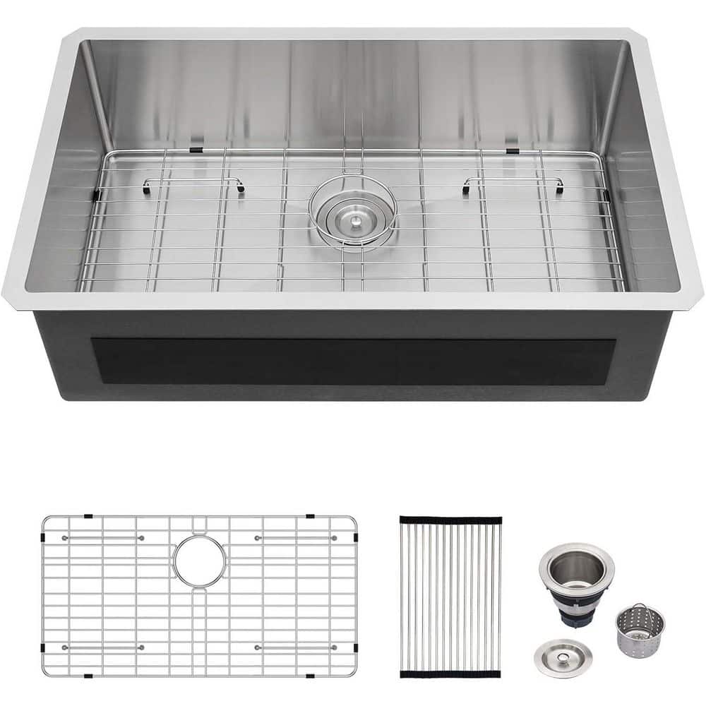 Logmey 33 in. Undermount Single Bowl 18-Gauge Stainless