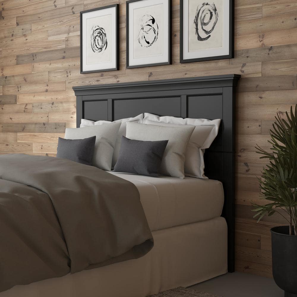 Ebony Queen Wood Headboard with Raised Panels