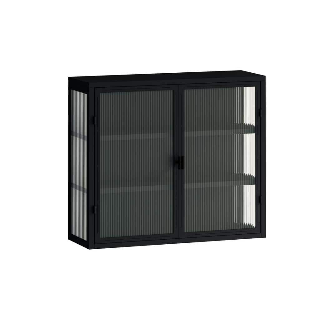 23.62 Glass Door Wall Cabinet With 2-tier Enclosed Storage, Open