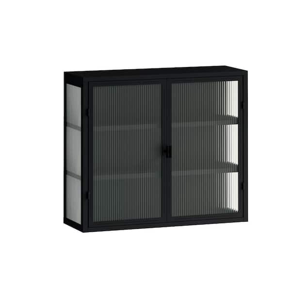 cadeninc Black Bathroom Wall Cabinet with 2 Doors and Adjustable