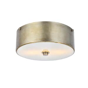 Timless Home 12 in. 2-Light Transitional Vintage Silver and White Flush Mount with No Bulbs Included
