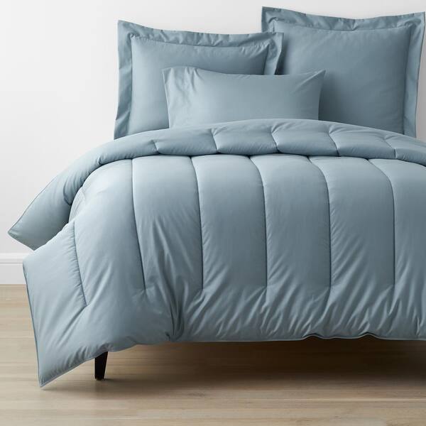 The Company Store Company Cotton Wrinkle-Free Blue Shale Queen Sateen Comforter
