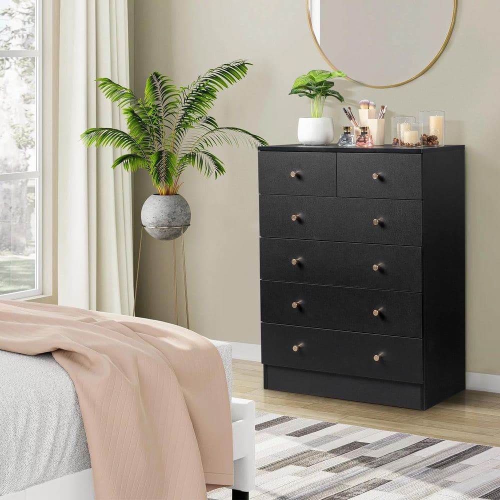 Black 6 Drawer 25. 98 in. Wide Chest of Drawers