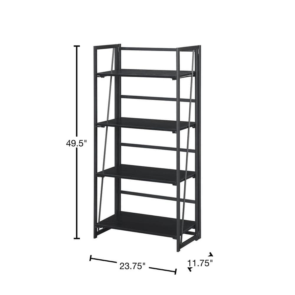 Demi Slim Black Folding 4-Tier Metal & Wood Bookshelf
