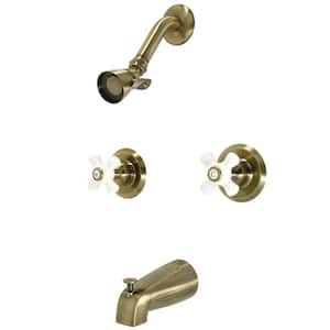 Victorian Double Handle 1-Spray Tub and Shower Faucet 2 GPM with Corrosion Resistant in. Antique Brass