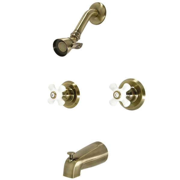 Kingston Brass Victorian Double Handle 1-Spray Tub and Shower Faucet 2 GPM with Corrosion Resistant in. Antique Brass