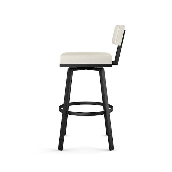 Staten 26 in. Off White Faux Leather/Black Metal Counter Stool
