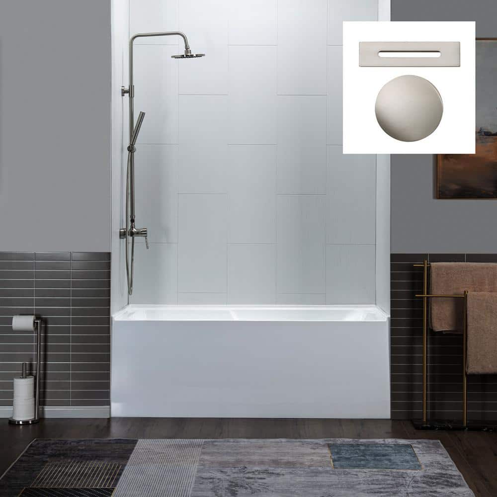Flint 60'' x 30'' White Acrylic Alcove Soaking Bathtub