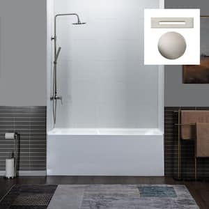 60 in. x 30 in. Acrylic Soaking Alcove Rectangular Bathtub with Left Drain and Overflow in White with Brushed Nickel