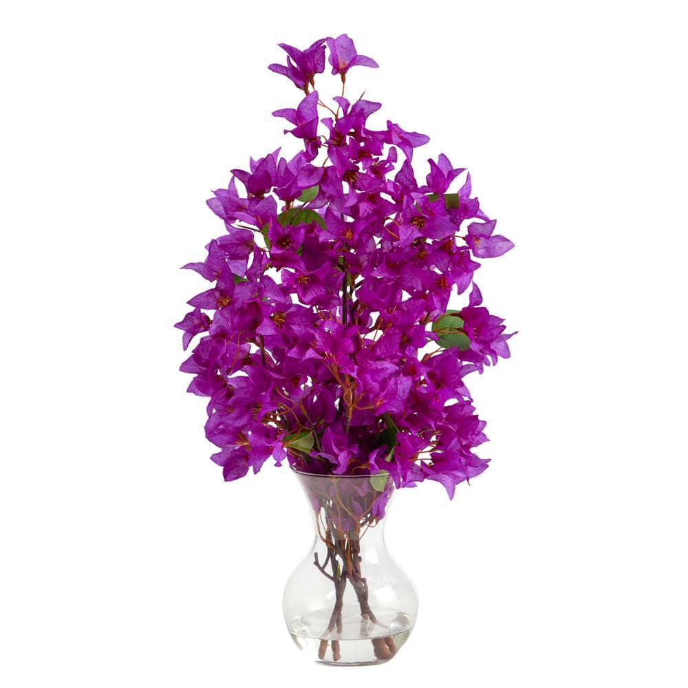 Nearly Natural 22 in. Purple Artificial Bougainvillea Floral ...