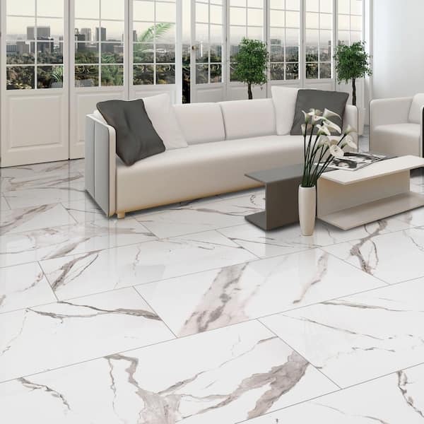 Ader Tegal 24 in. x 48 in. Polished Porcelain Marble Look Floor and Wall Tile (16 sq. ft./Case)