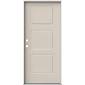 36 in. x 80 in. 3 Panel Equal Right-Hand/Inswing Primed Steel Prehung Front Door