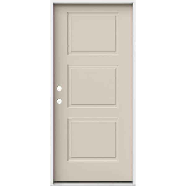 JELD-WEN 36 in. x 80 in. 3 Panel Equal Right-Hand/Inswing Primed Steel Prehung Front Door