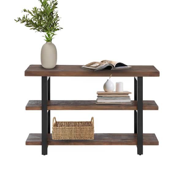 Alaterre Furniture Pomona 48 in. Rustic Natural/Black Standard Rectangle Wood Console Table with Storage
