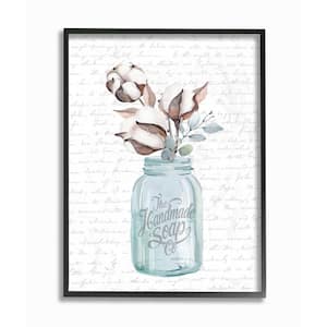 "Handmade Soap Jar Cotton Flower Bathroom Word Design "by Lettered and Lined Framed Abstract Wall Art 20 in. x 16 in.