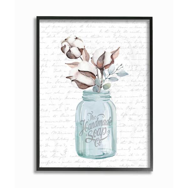 Stupell Industries 11 in. x14 in. "Handmade Soap Jar Cotton Flower Bathroom Word Design"by Lettered and LinedFramed Wall Art