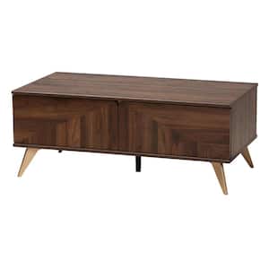 Graceland 41.3 in. Walnut Brown and Gold Rectangle Particle Board Coffee Table with 2-Drawers