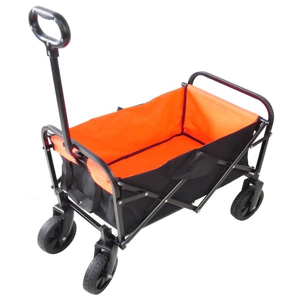 1.5 cu. ft. Black and Orange Fabric Mini Folding Wagon Garden Cart Shopping Beach Cart for Garden, Shopping