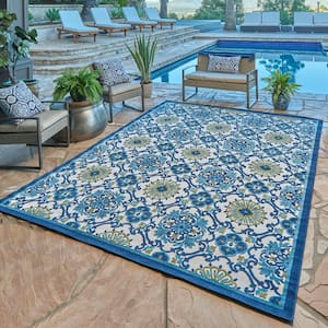 Fosel Chora Ivory 9 ft. x 13 ft. Border Indoor/Outdoor Area Rug