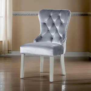 Silver and Gray Fabric Tufted Dining Chair (Set of 2)