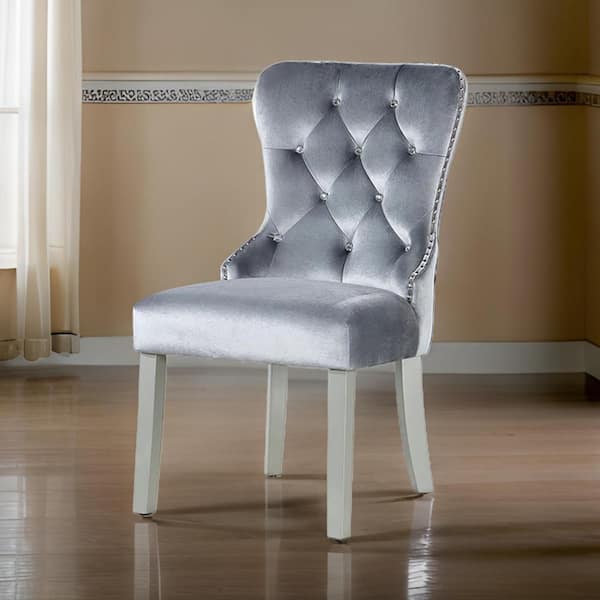 Benjara Silver and Gray Fabric Tufted Dining Chair (Set of 2)