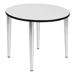 Trueno 38 in. Round White and Chrome Composite Wood Tapered Leg Table (Seats 4)