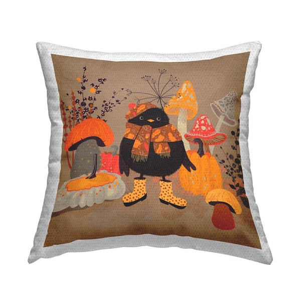 Stupell Industries Black Bird & Mushrooms Outdoor Printed Throw Pillow by Antonia Verbrugge