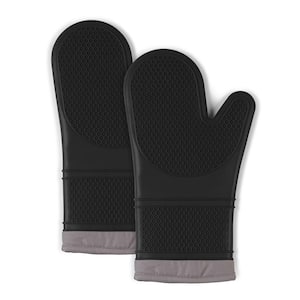 Silicone Cotton/Polyester Black Oven Mitt Set (2-Pack)
