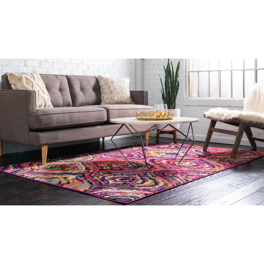 Colorful Abstract Rectangular Synthetic Area Rug