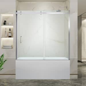 56 in.- 60 in. W x 58 in. H Sliding Frameless Bathtub Door in Chrome with 5/16 in. (8 mm) Clear Glass