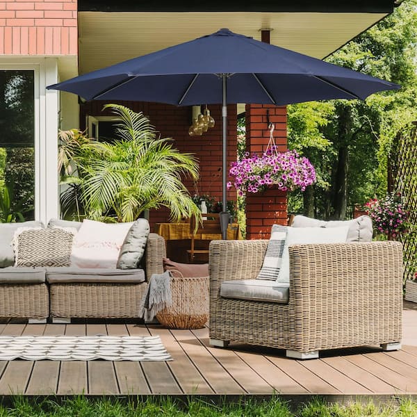 coral coast 9 ft sunbrella deluxe tilt aluminum patio umbrella ULAX FURNITURE 9 ft. Sunbrella Aluminum Market Outdoor Patio Umbrella in Navy with Push Button Tilt and Crank