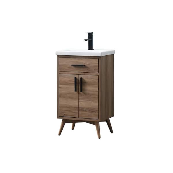 Nelson 20 in. Single Sink Freestanding Bathroom Vanity in Light Walnut with White Ceramic Top