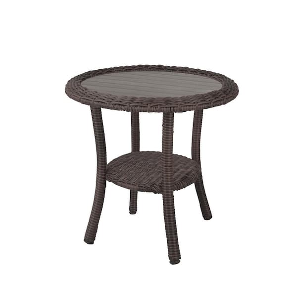 Hampton Bay Cambridge Grey Round Resin Wicker Outdoor Side Table 65-17148G8