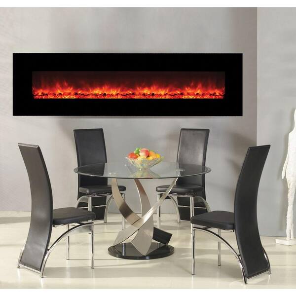 Yosemite Home Decor Hera 95 in. Wall-Mount Wide Glass Electric Fireplace in Black