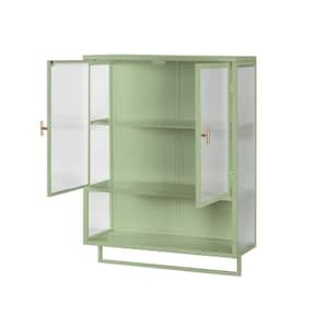 9 in. W x 24 in. D x 31 in. H Double-Glass Door Bathroom Storage Wall Cabinet in Green