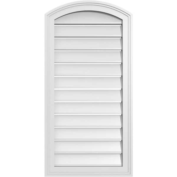 Ekena Millwork 18 in. x 34 in. Arch Top Surface Mount PVC Gable Vent: Decorative with Brickmould Frame