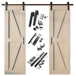 28 in. x 84 in. K-Frame Tinsmith Gray Double Pine Wood Interior Sliding Barn Door with Hardware Kit Non-Bypass